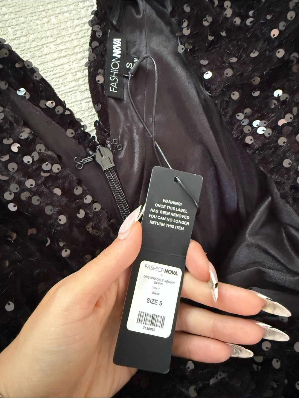Fashion Nova Black Sequin Long Sleeve V-Neck Gown - Picture 4 of 4